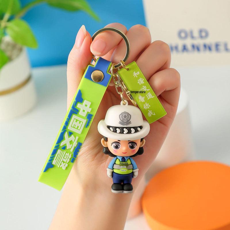 Firefighter Keychain: Cute 3D Traffic Police Pendant, Fashionable Event Gift
