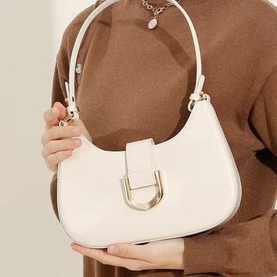 Genuine Leather Dumpling Bag Large Capacity Minimalist Crossbody Bag Women Female Luxury Fashion Underarm Bag White