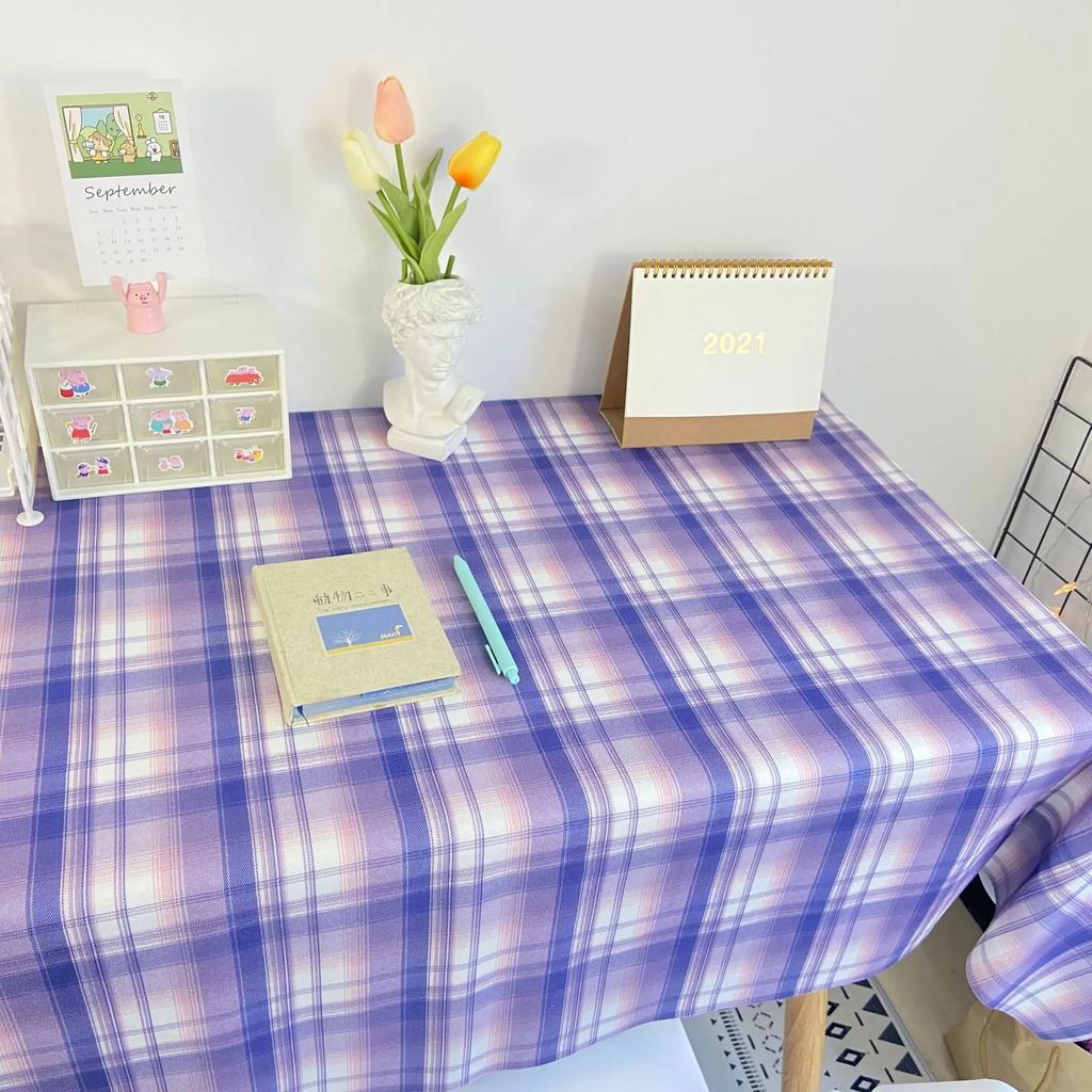 INS Plaid Table Cloth Japanese Fresh Checkered Tablecloth Bedroom Dormitory Dressing Table Mat Rectangular Desk Decor