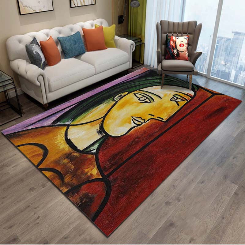 15 Größen Abstraktes Picasso Gemälde Künstlerische Teppiche für Schlafzimmer Bodenteppiche Wohnzimmer Heimdeko Weiche Flanellmatte Bereichsteppich Geschenk