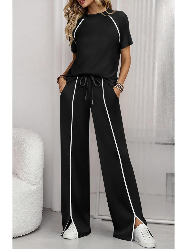 2026 Women's Round Neck Ribbed Casual Hoodie and Pants Set