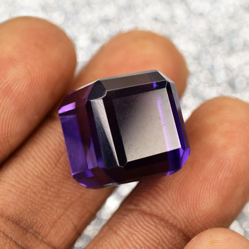 15MM Natural Purple Amethyst Cube Cut 34.2 Ct Certified Flawless Loose Gemstone