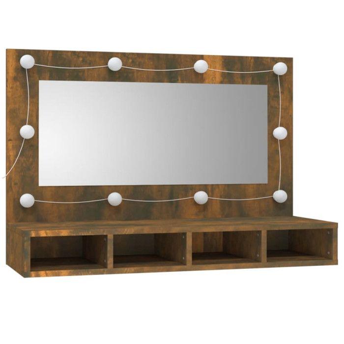 VidaXL Armoire à Miroir avec LED Armoire de Rangement Miroir de Maquillage Meuble de Salle de Bain Maison Intérieur Chêne 820457