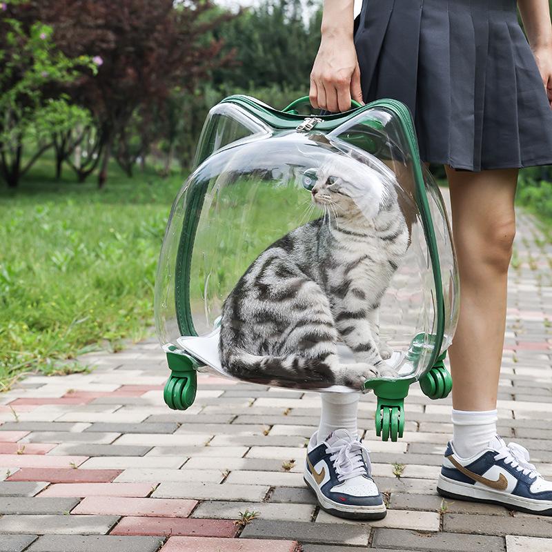 Transparent Pet Carrier Travel Breathable Cat Carriers Large Capacity Cat Small Dog Bag with Wheel Handle Kitten Pet Supplies