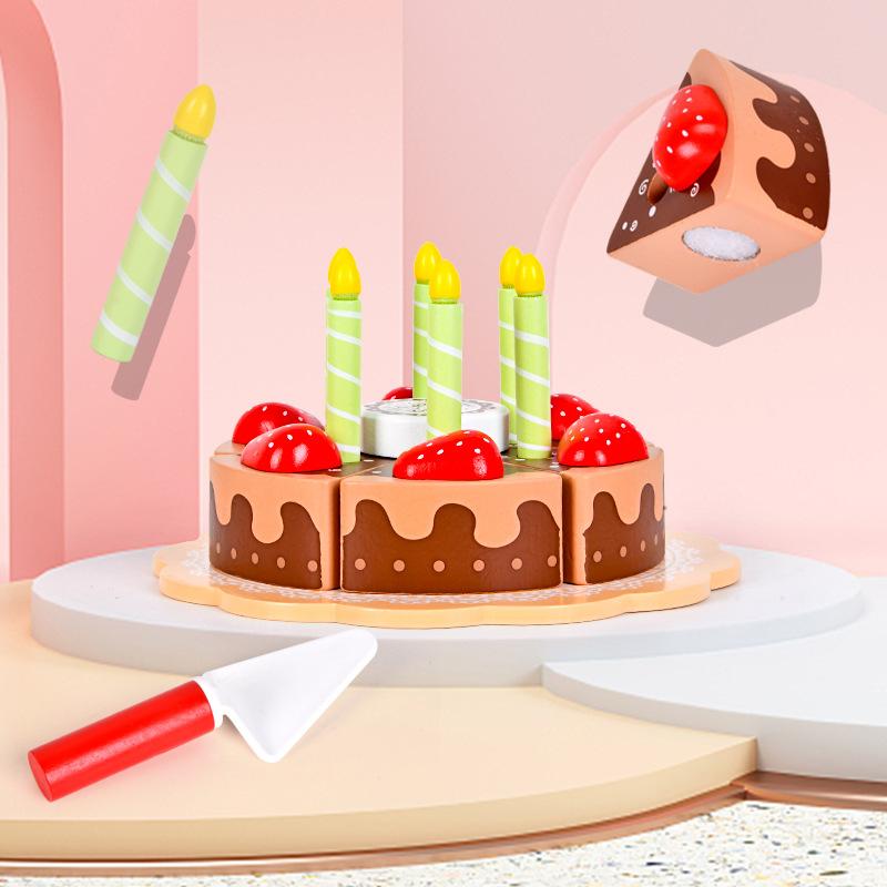 BABIBO Çocuk Simülasyon Çilekli Çikolatalı Doğum Günü Pastası İkindi Çayı Pastası Pasta Che Che Che Che Oyun Aile Ahşap Oyuncaklar