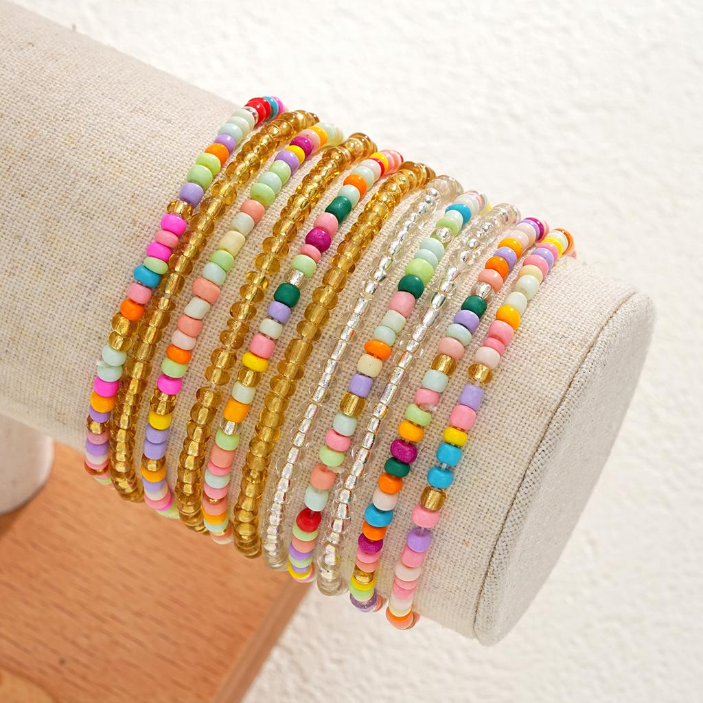 11Pcs Bohemian Colorful Elastic Rice Beaded Bracelets For Women Simple Stackable Crystal Bracelets Sets Female Handmade Jewelry