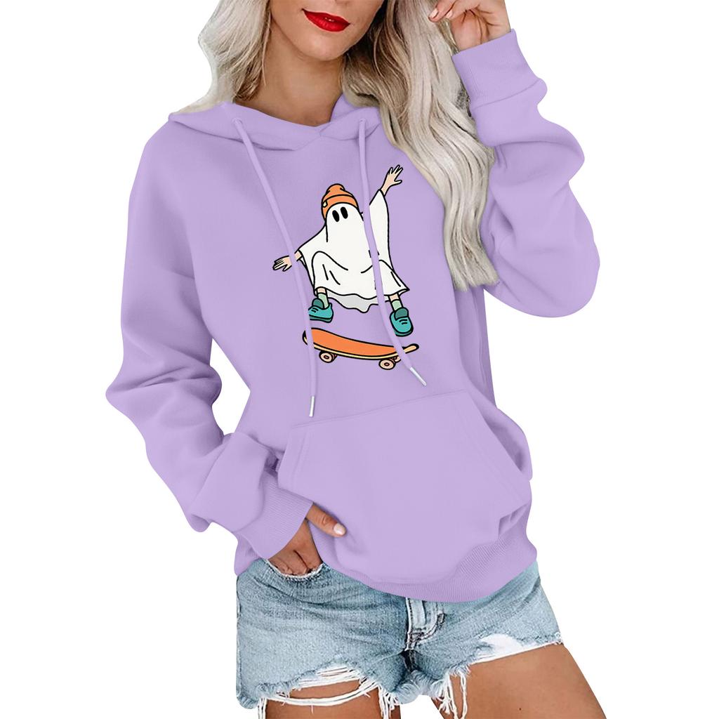 Women's Fashionable, Casual, Comfortable Round-neck, Hooded, Long-sleeved, Halloween-print Warm Sweater