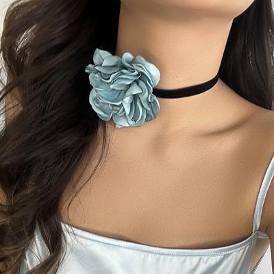 Accessories Temperament Retro Big Flower Necklace Chocker Fashion Sweet Flannel Collarbone Neck Chain Female