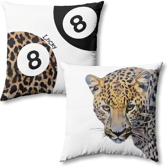Trendy Funky Cheetah Pink Y2K Luck 8 Ball Pillow Covers 18x18 Set of 2,Pink Leopard Decorative Pillowcases,Cheetah Throw Pillow Covers for Couch Sofa