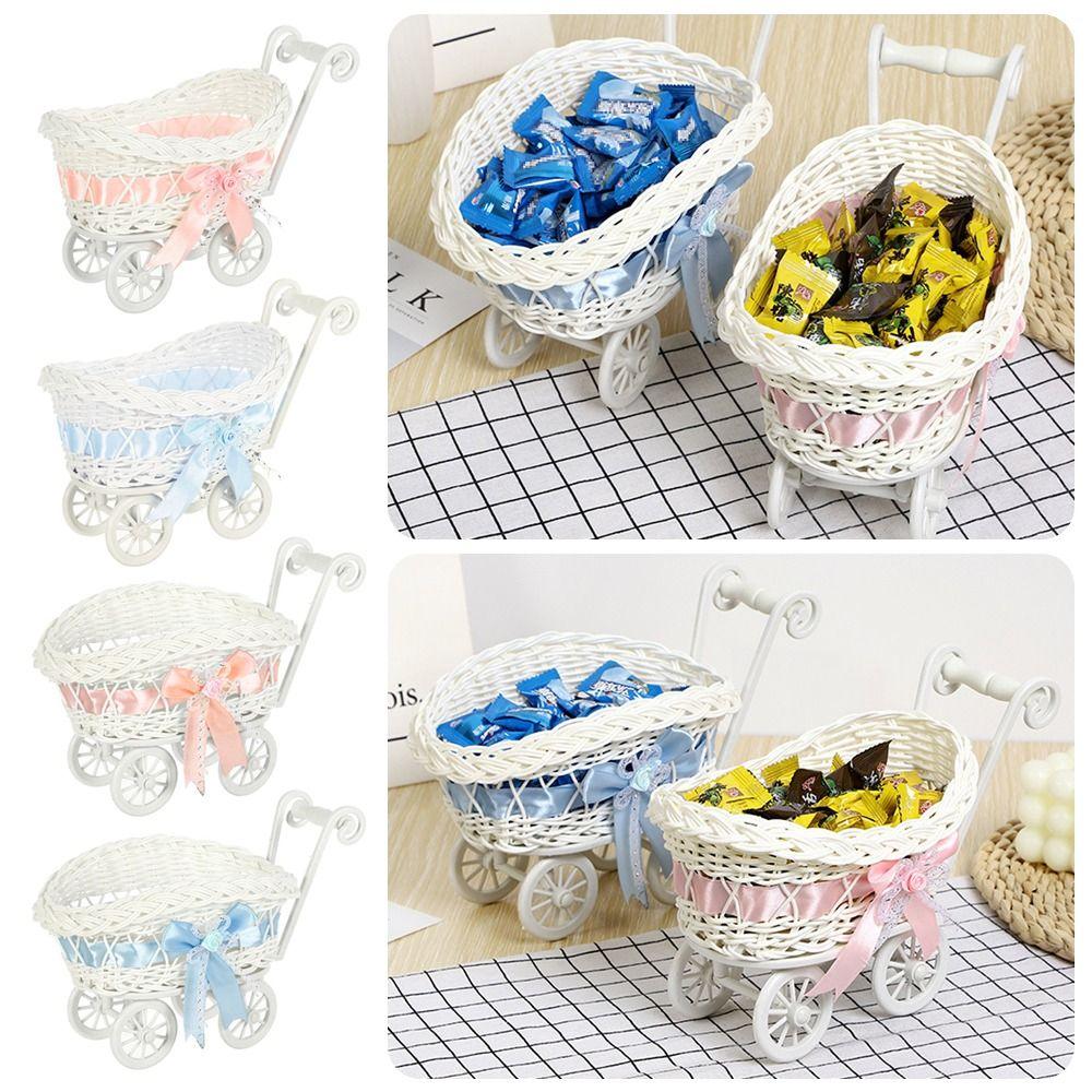 High Quality Hand-Woven Creative Small Cart 2 Styles Gift Imitation Rattan Woven Storage Flower Basket For Plant Home Wedding
