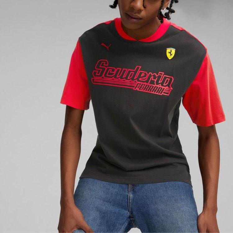 PUMA Ferrari Racing Series Race Statement Tee With Logo Print And Color Block Unisex Tops Black 538149-01