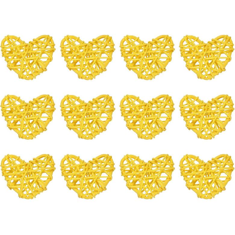 MECCANIXITY 12Pcs Heart Shaped Rattan Ball Vase Filler Natural Rattan for Valentine's Day Decoration Wedding Home Decoration Black 2 In