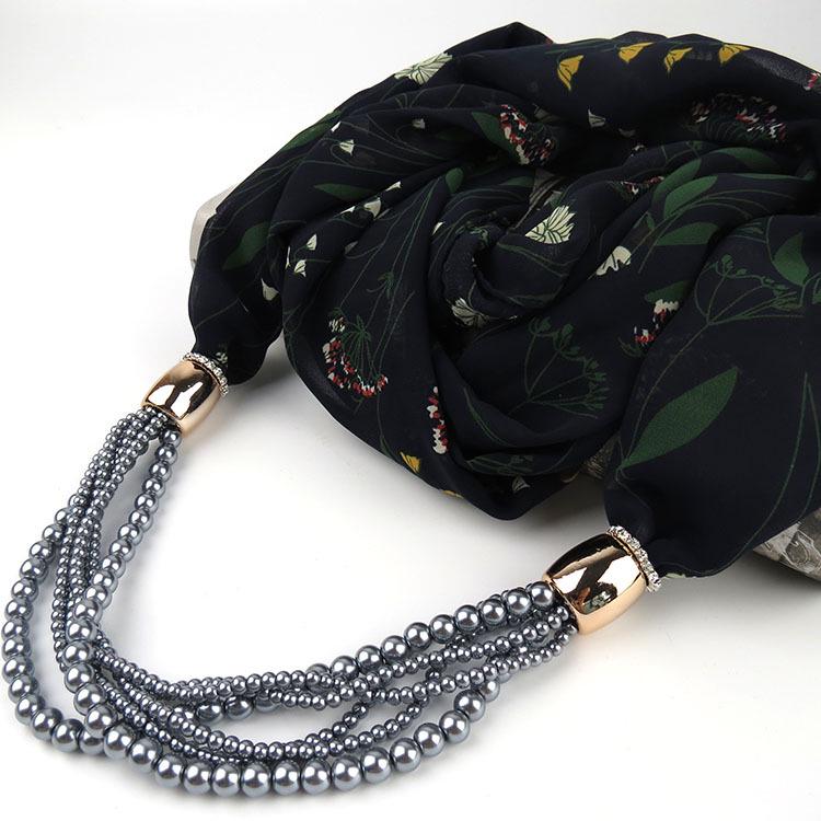 Chiffon Scarf with Pearl Tassel Decor Women's Fashion Lightweight Wrap Shawl