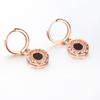 Purple Gold-Plated Rose Gold Black Stone Cart Flower Side Drill Geometric Round Ear Buckle Women'S Earrings
