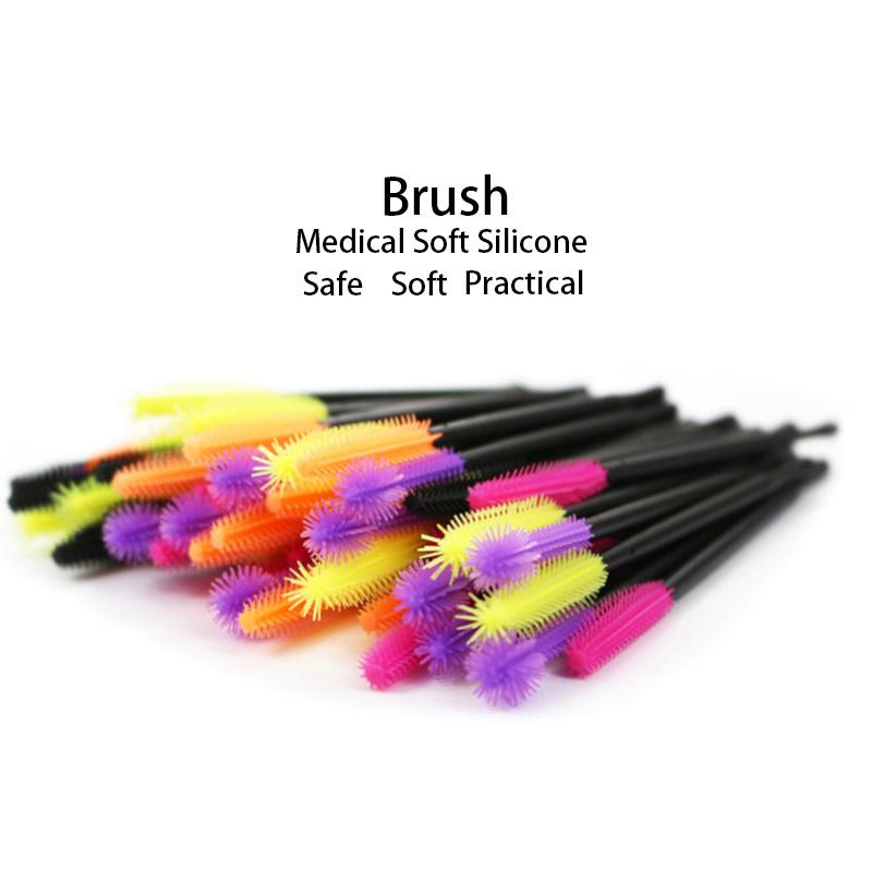 50 Pezzi Bacchette Monouso Mascara con Testa in Silicone Pennelli Ciglia Estensioni Ciglia