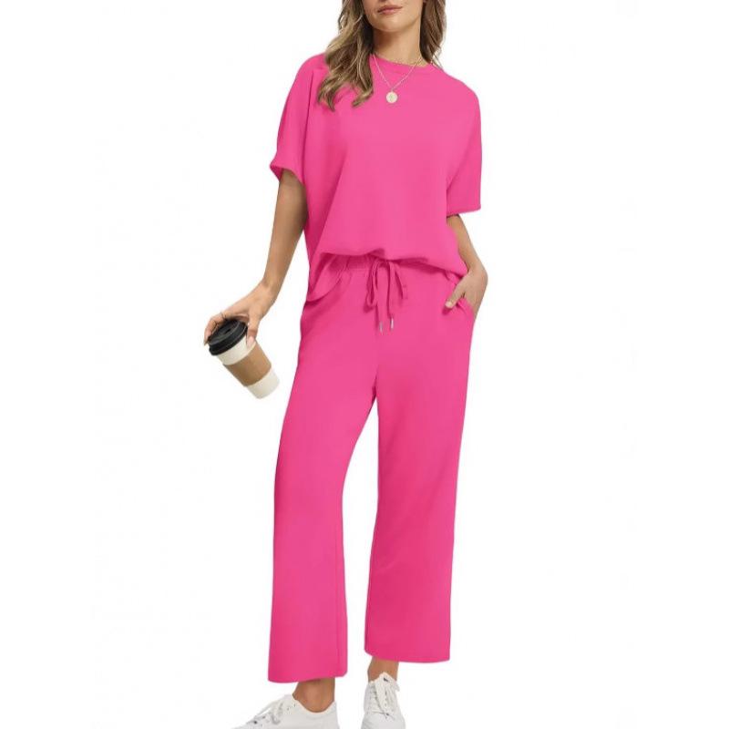 2025 Summer Women's Casual Set: Short-Sleeve Top & Wide-Leg Seven-Point Pants
