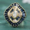 Gorgeous Inlaid White Blue CZ Women's Ring Aesthetic Gold Color Geometry Daily Wear Party Jewelry Anniversary Gift