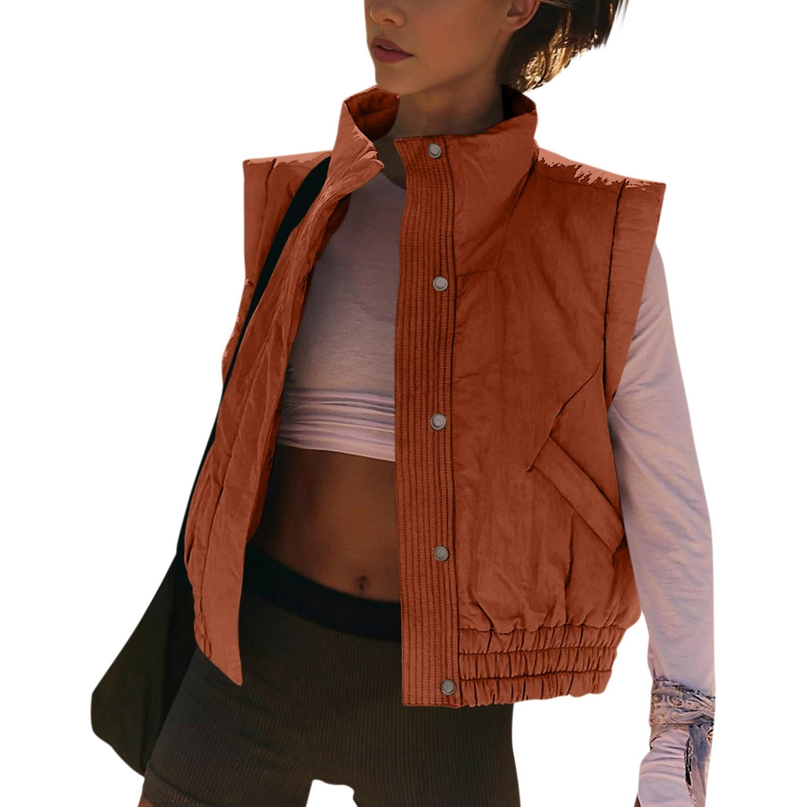 

Женский стеганый жилет на пуговицах, без рукавов, зимний, с воротником-стойкой, с подкладкой и карманами S коричневый