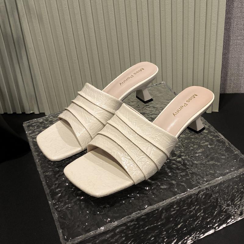 Fashion Summer Fashion Open Toe Women Slippers  Fashion Square Heels Banquet Slides Female Shoes Zapatos De Mujer