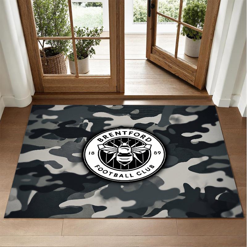 Brentford Football Design Crystal Velvet Rug Soft Decorative Mat for Bedroom Entrance