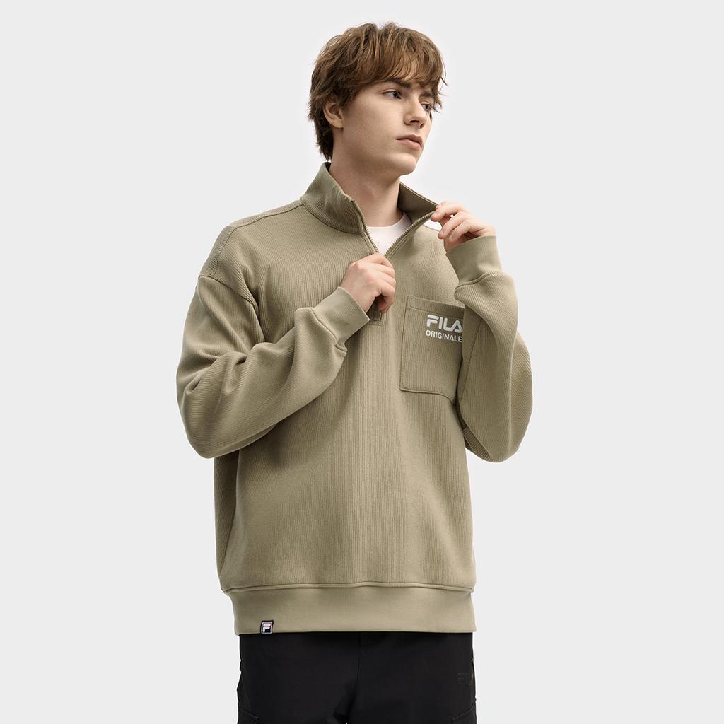 Fila Original Fashion Versatile Retro Trendy Loose Pullover Sweatshirt Men Sweatshirt Brown F11M549204FLK