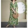 2025 Summer Floral Vacation Style Travel V-Neck Vintage Long Flesh Covering Dresses
