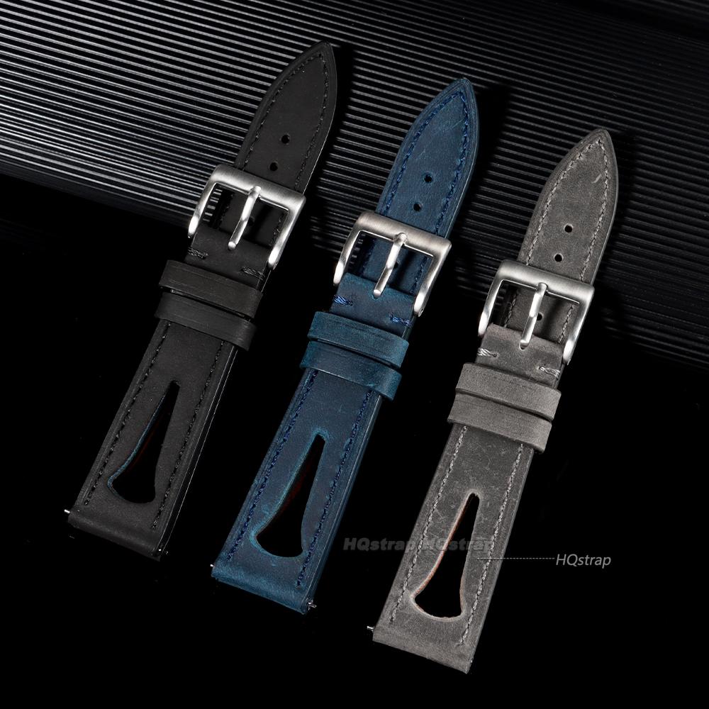 Oil Wax Leather Watchband Retro Cowhide Strap 20mm 21mm 22mm 24mm Breathable Waterproof Wristbelt Quick Release Bracelet
