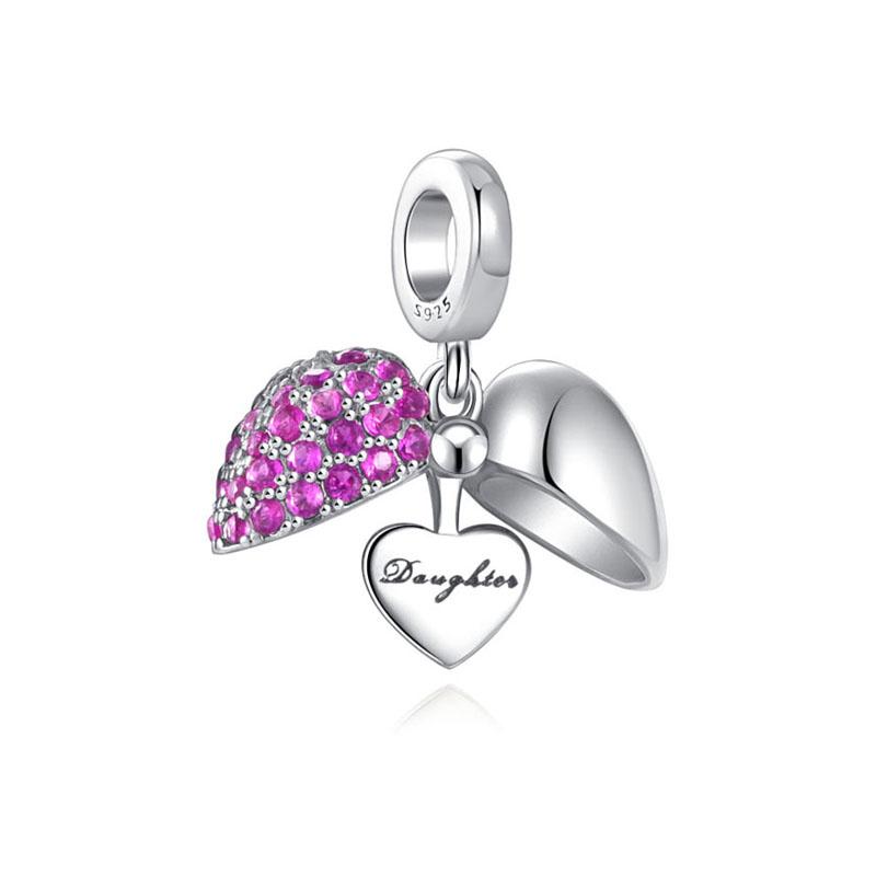 925 Silver,Mom, Dad,Heart-Shaped Bead Pendant Suitable for European Bracelet DIY Exquisite Jewelry