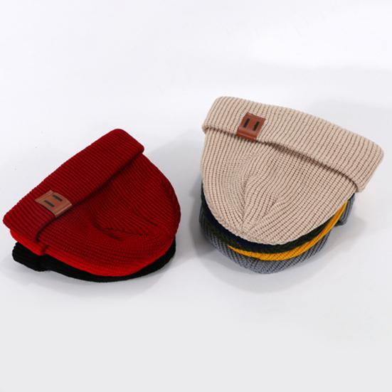 Knit Winter Hat Solid Color Fleece Lined Men Women Brimless Hat Cold Weather Outdoor Activities Breathable Hat