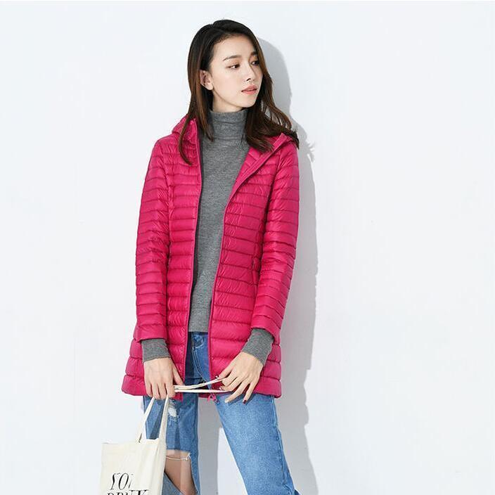 Down jacket women's winter medium and long light and thin white duck down warm and thin fashion slim jacket