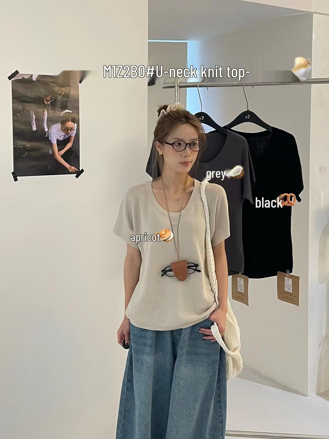 

Da7 Женская футболка большого размера в корейском стиле из ледяного шелка с U-образным вырезом, свободная, с коротким рукавом One Size серый