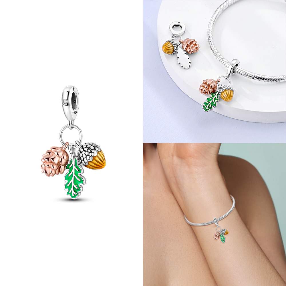 Cactus Avocado Pendant Diy Green Series Tree Charm Copper Beads Fit Original Bangle Charms Bracelet Women Jewelry