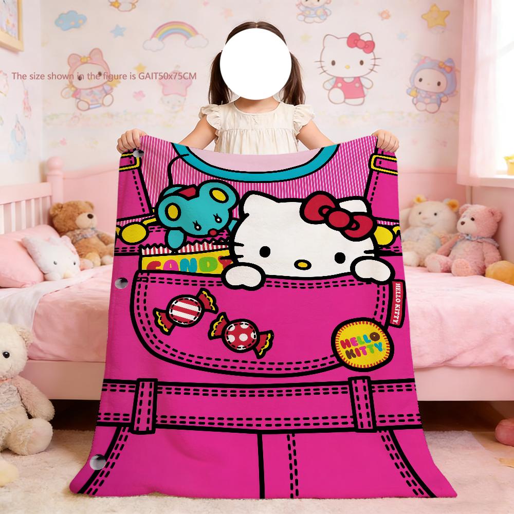K-KittyS Cartoon Art Cute Hello Blanket For Soft Throw Blanket for Picnic Bed Sofa Home Bedroom Cozy Warm Comfortable
