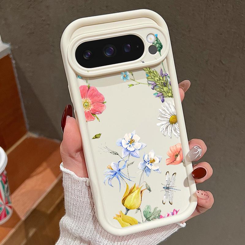 

Для Google Pixel 9 8 Pro Xl 8a противоударный желтый розовый цветочный узор силиконовый мягкий защитный чехол для линз однотонный противоударный матовый чехол для телефона Google Pixel 8 бежевый