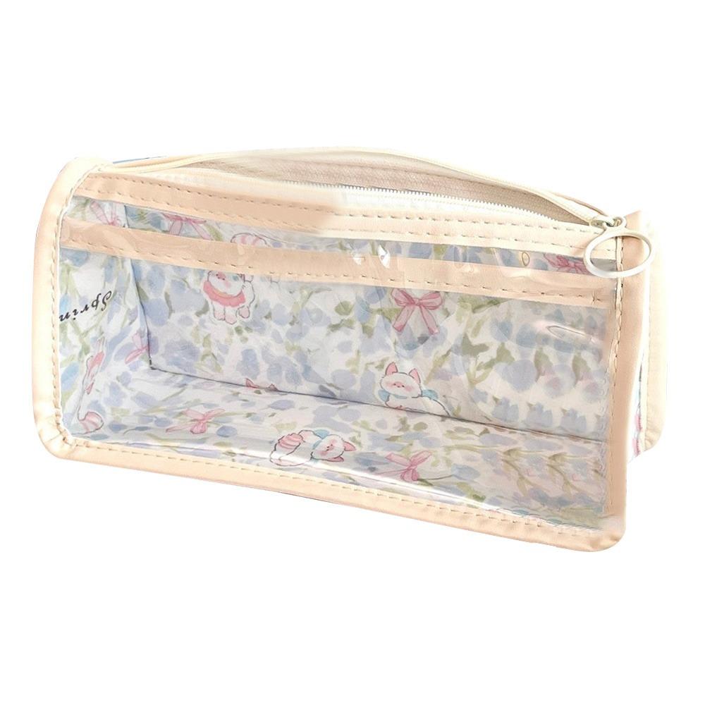 Cute Tulip Cat Bow Pen Bags Transparent Student Stationery Organizer Cartoon Pencil Case  Gifts