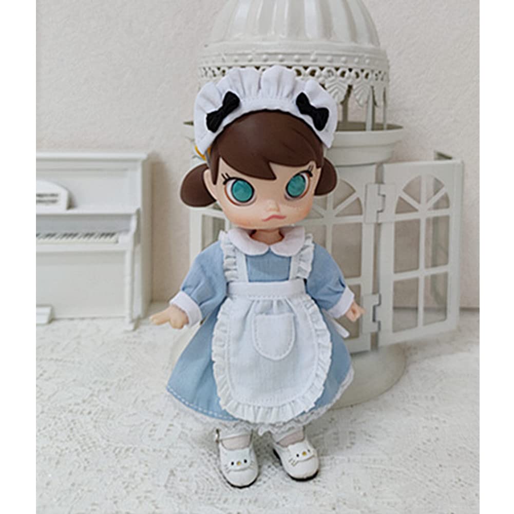 rakulifey Obitsu 11 Costume Set Clothes OB11 Size Clothes One Piece Maid Clothes Obitsu Doll 11cm 3 Piece Set Birthday Gift (Blue)