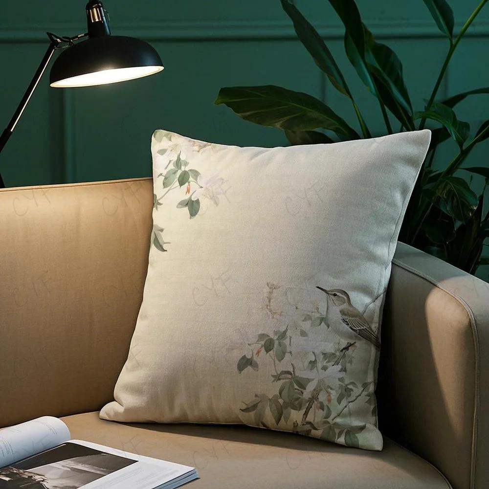 Chinese style flower Flower and bird printing Pillow Case Pillowcase Anti-dustmite Pillow Invisible zipper silky short plush Sof