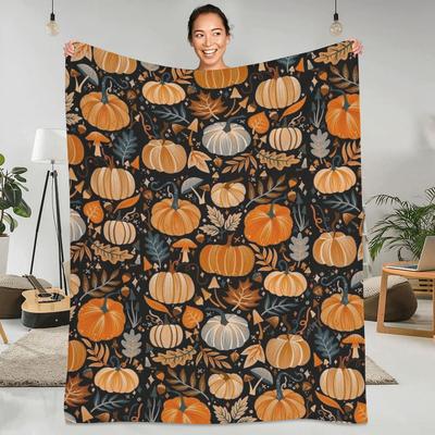 Manta de Halloween de Murciélago y Calabaza Hojas de Arce Naranja Camping Franela Ropa de Cama Mantas Para Silla Sofá Cama Colcha Súper Cálida