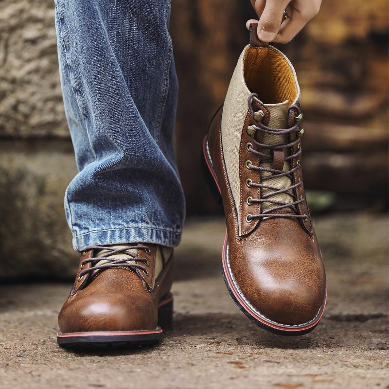 

Men s boots, retro short boots, lace-up western boots, zipper bags without shoeboxes, spot fast delivery. 38 темно-коричневого