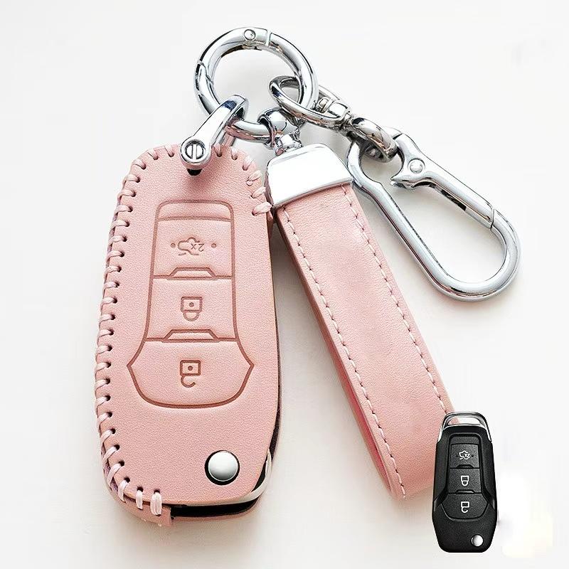 

For Ford Figo 2017 Mondeo 5 Ecosport 2020 Fiesta Mk8 Everest Ranger 3 Buttons Leather Car Remote Key Case Cover Shell Fob розовый