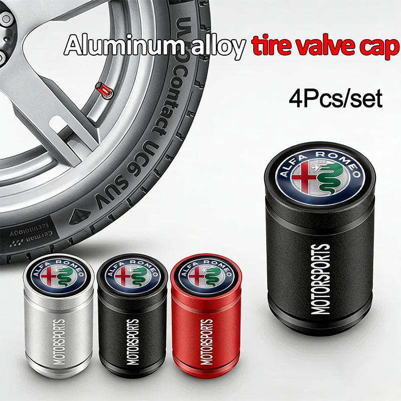 For Alfa Romeo G5084Pcs Car Emblem Wheel Tire Valve Caps Covers Car Accessories For Alfa Romeo Giulia 159 156 Giulietta 147 Volante Tonale Stelvio