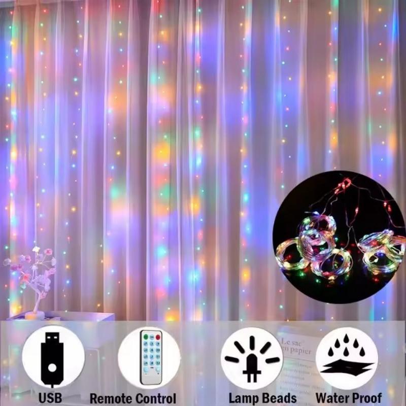 3x3m Curtain Garland on The Window USB Power Fairy Lights Festoon with Remote New Year Garland Led Lights Christmas Decor