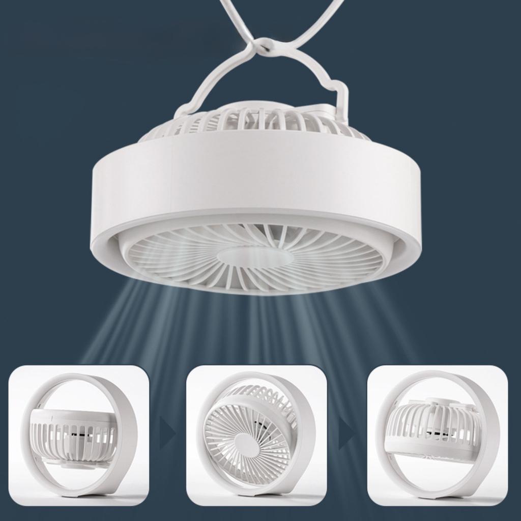 New Arrival Battery Rechargeable Mini Desk Table Fan Portable Angle Adjustable Hanging Wall Ceiling Camping Fan with LED Light