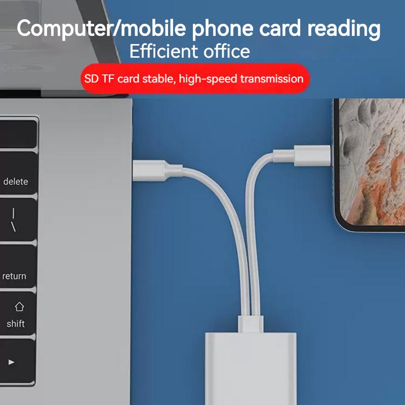 Two-in-One OTG Adapter Card Reader for Apple Type-C Devices: Supports SD/TF Cards