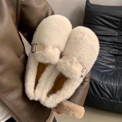 Plüschschuhe Einzelschuhe flache Schuhe niedliche weiße Plüschschuhe Damenschuhe tragen Winter Plüsch vielseitig warm Baumwollschuhe