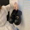 Black Platform Small Leather Shoes Women's 2024 Autumn New One-pedal British Style Loafers Retro Versatile Single Shoes