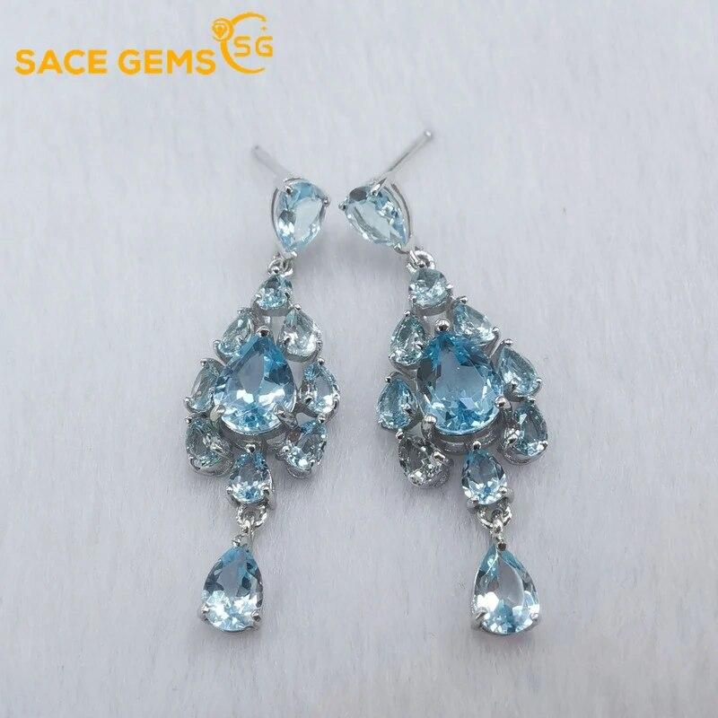 

Серьги SACE GEMS для женщин, стерлинговое серебро 925 пробы, натуральный небесно-голубой топаз, серьги-капельки, ювелирные изделия для свадебной вечеринки, подарок на праздник синий