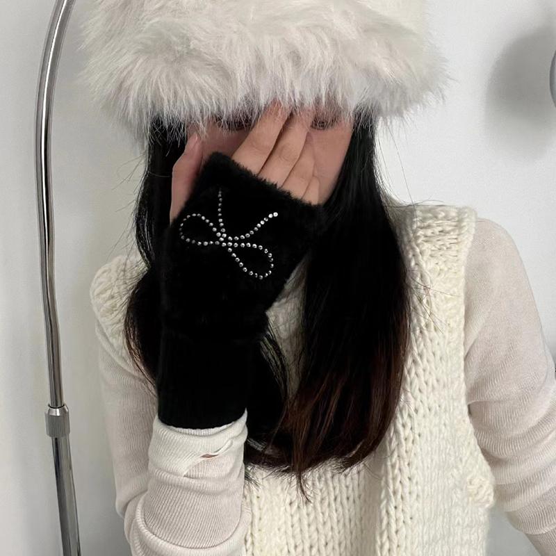 1Pair Warm Half Finger Gloves Can Write Students' Winter Touchscreen Gloves