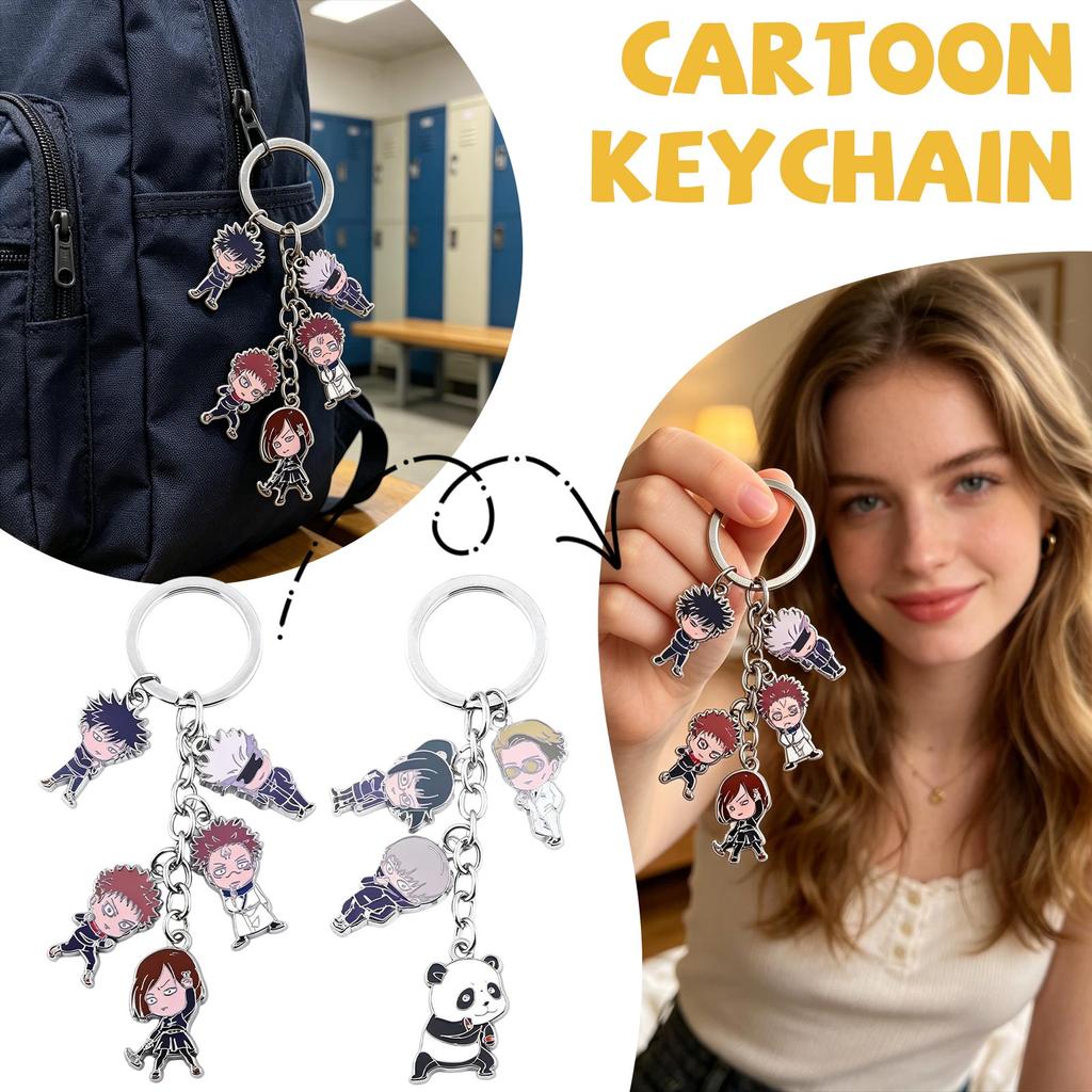 Metal Keychain Set Featuring Multiple Character Designs Durable Alloy Material with Keyring Attachment for Everyday Use Collectible Accessory