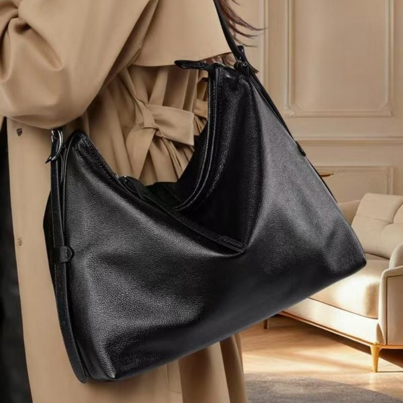 Genuine Leather Womens Shoulder Underarm Tote Bag Vintage Litchi Grain Top Grain Cowhide Crossbody Luxury Commuter Handbag